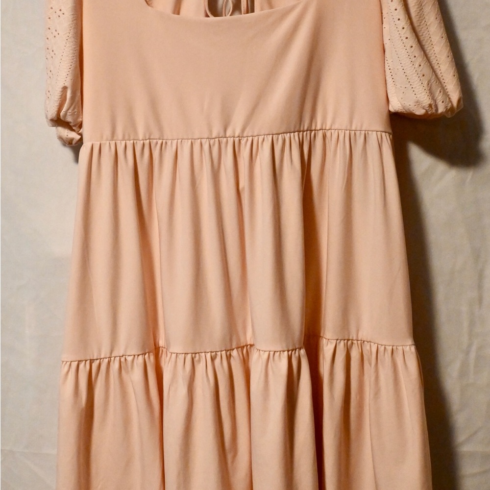 BCBG Paris Tan Babydoll Mini Dress with Puff Sleeves